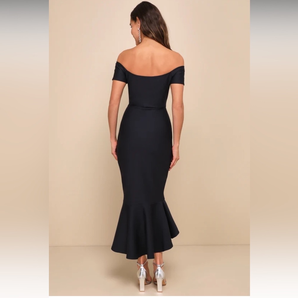 NWT LULUS How Much I Care Midnight Blue Off-the-Shoulder Midi Dress - Picture 3 of 8